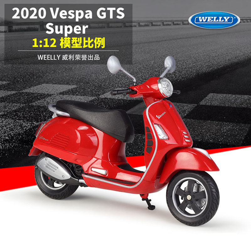 1:12 새로운 Vespa GTS 슈퍼 2020 합금 다이 캐스팅 차량 오토바이 모델 장난감 자동차 아이 선물 용품 취미